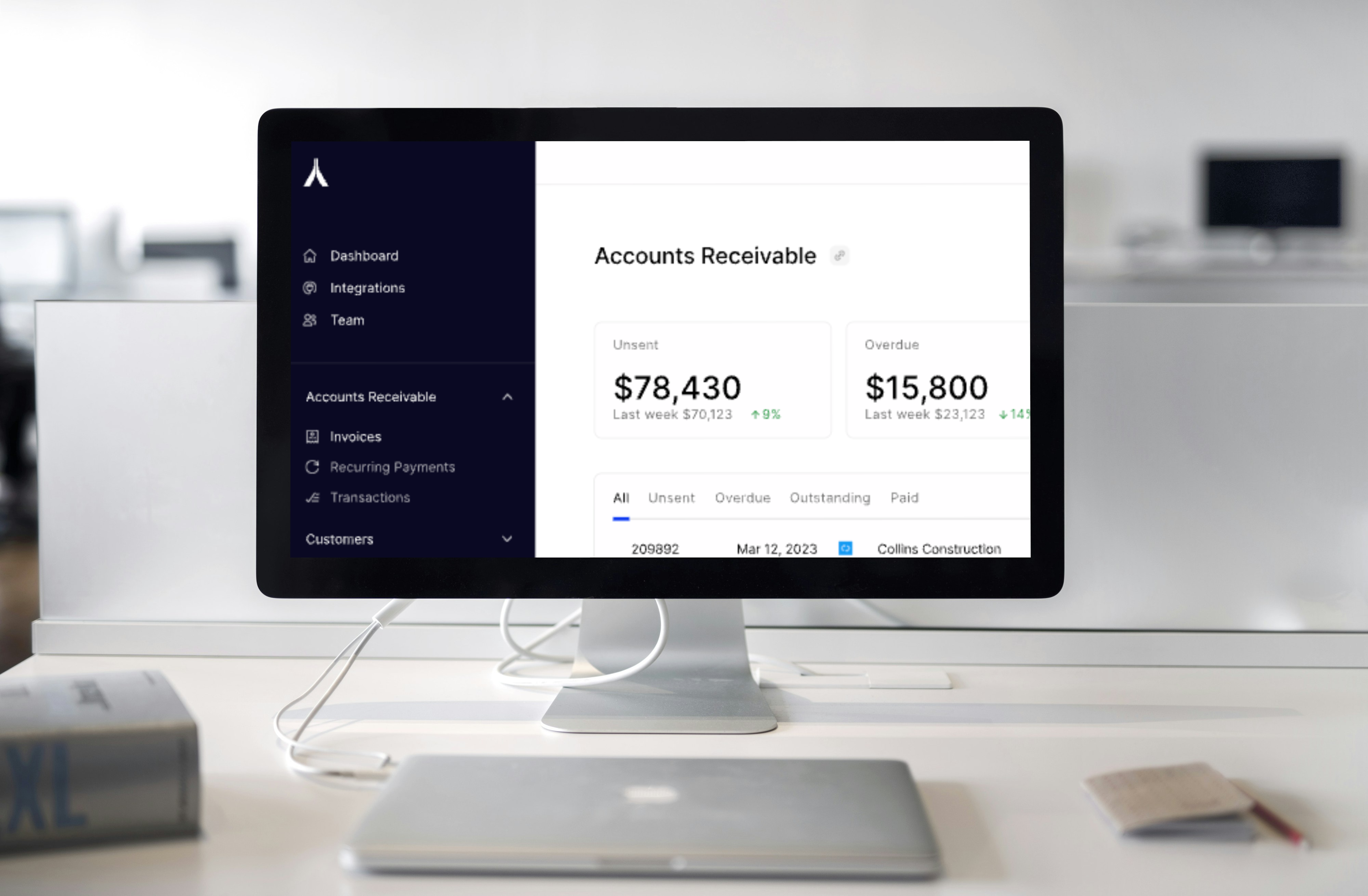 A mockup of Alternative Payments platform that specifically references the Accounts Receivable functional page of the software.